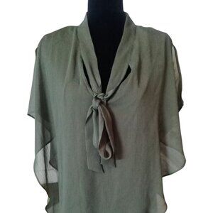 3X AGB Pesto Sleeveless Vneck w/Neck Tie Blouse